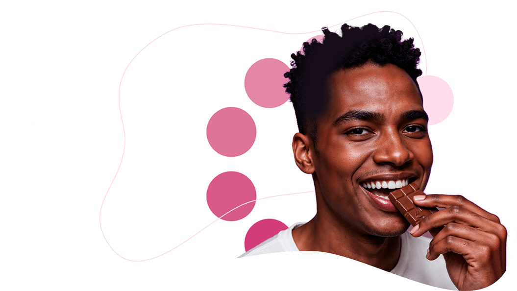 Homem comendondo chocolate - palatabilidade